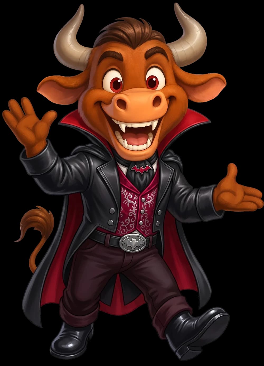 MooMoo dressed as a vampire for Monster Mash